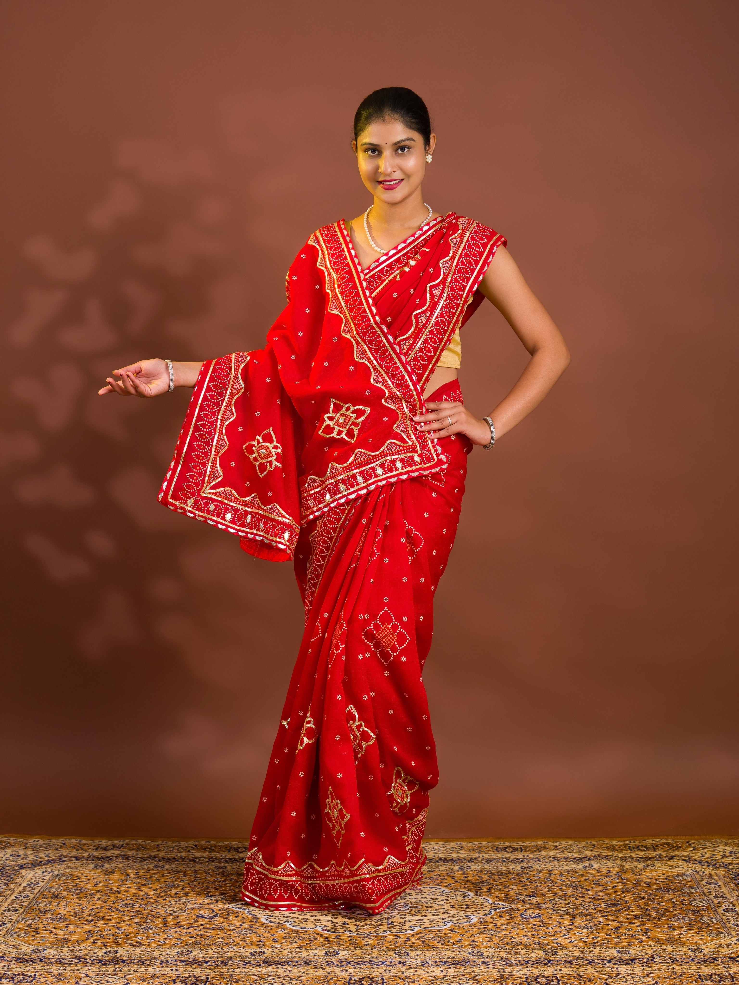 By Bandhani Saree With Gotapatti Work