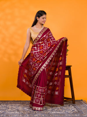  Cotton silk Bandhani Gotapatti Work Saree in maroon colour