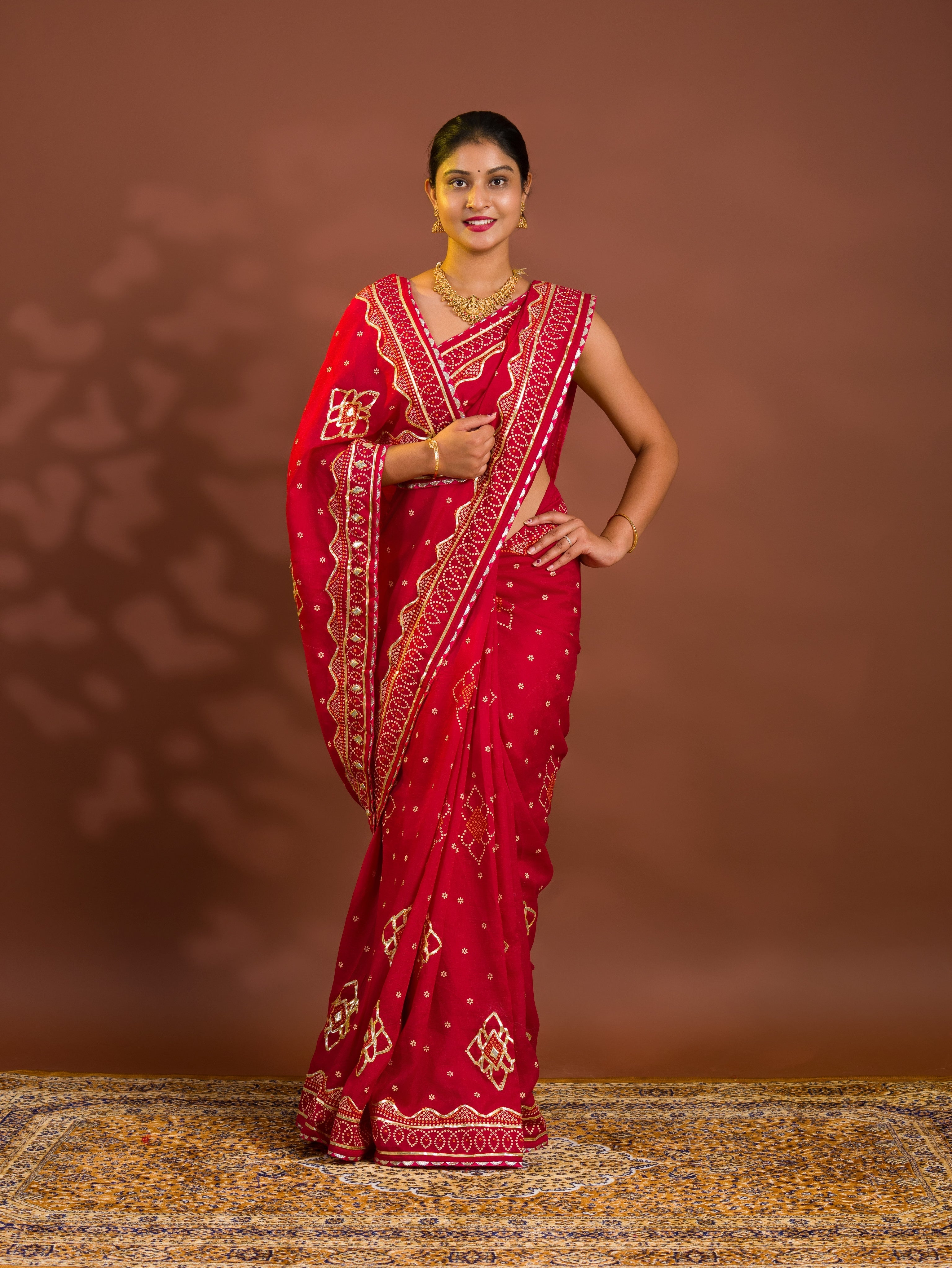 By Bandhani Saree With Gotapatti Work