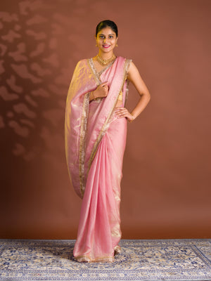 By Chiffon Tissue Saree  With Party Wear