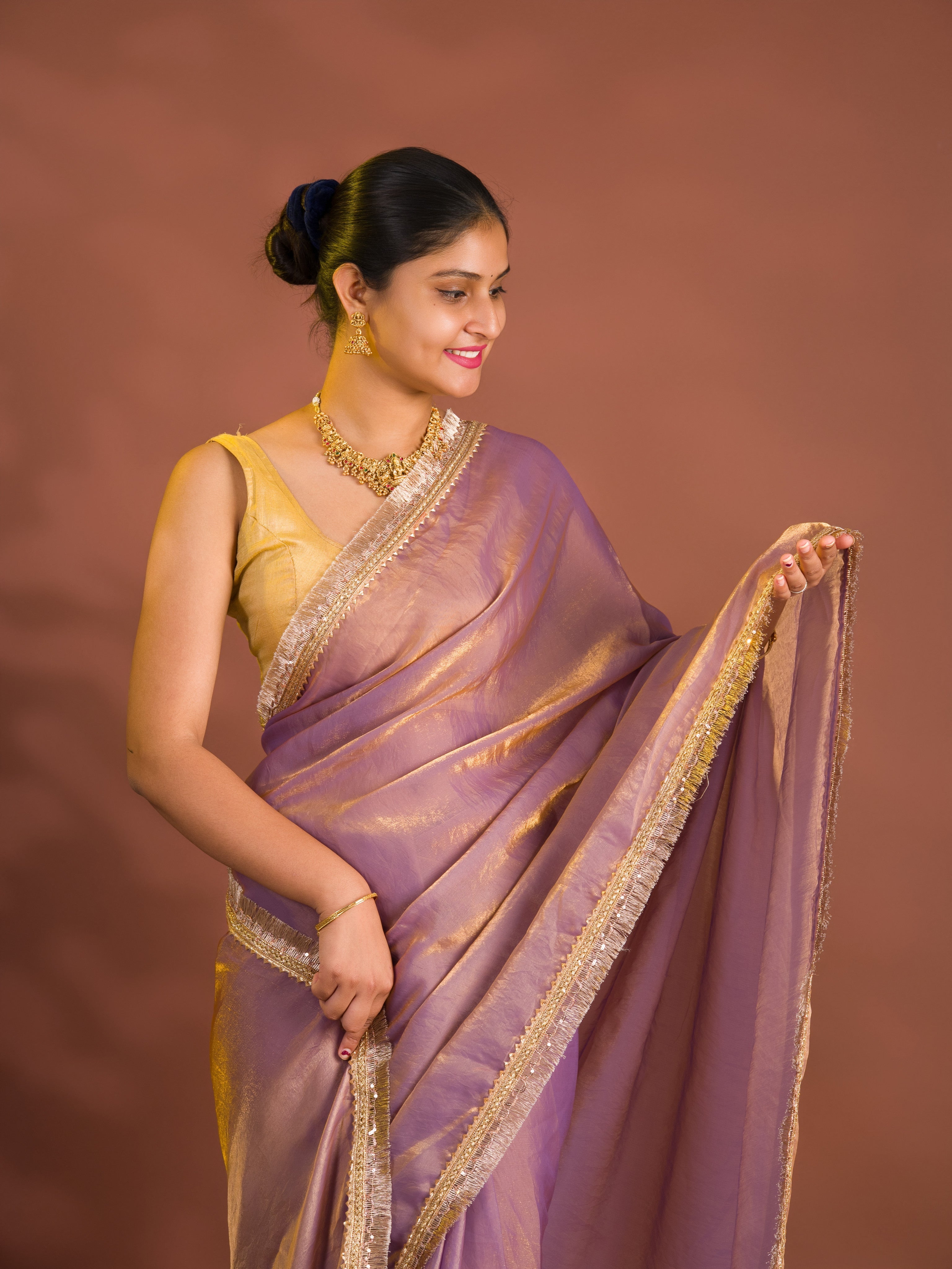 By Chiffon Tissue Saree  With Party Wear