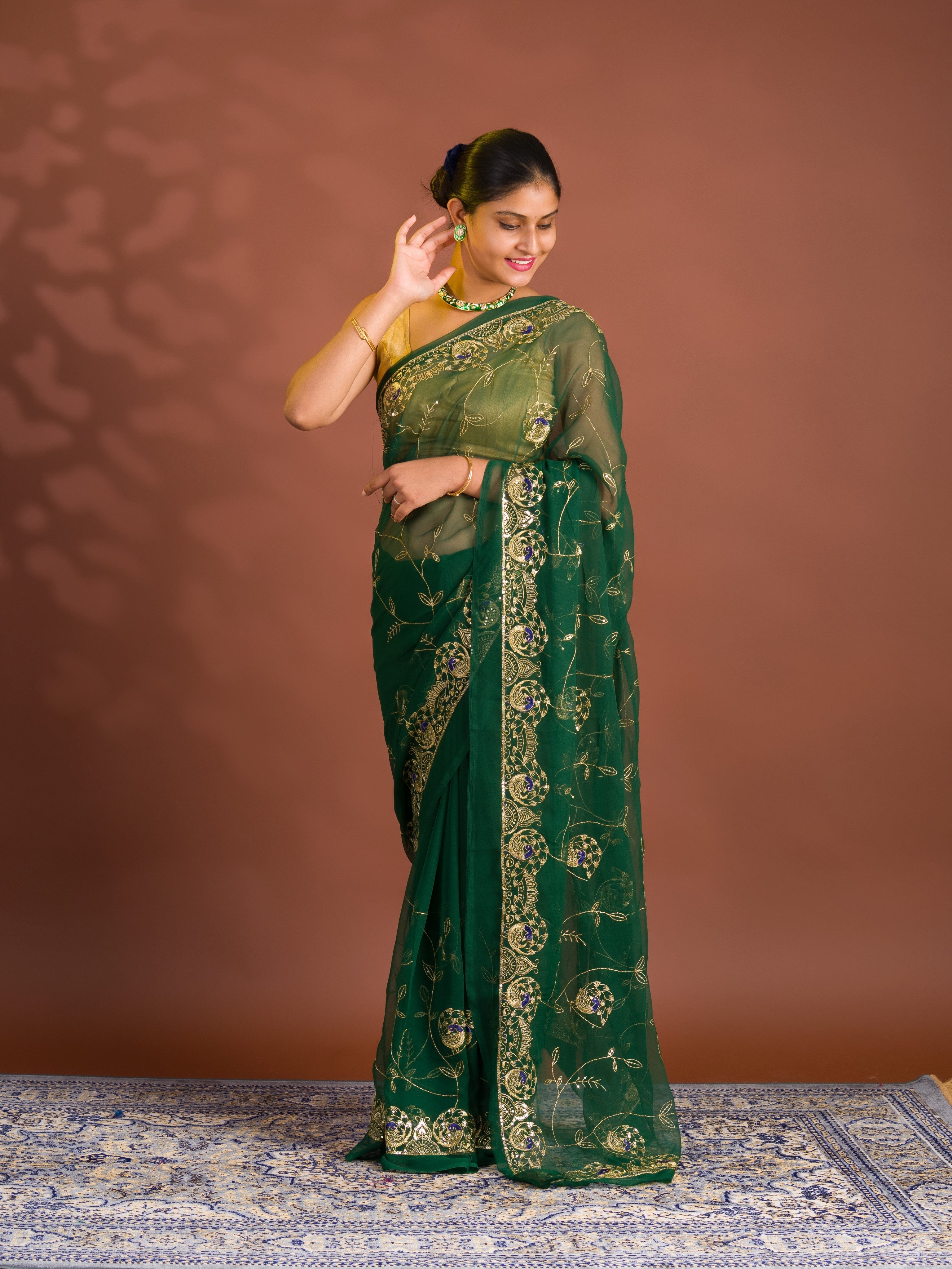 By Designer Saree With Handcrafted Aari Tari Work 