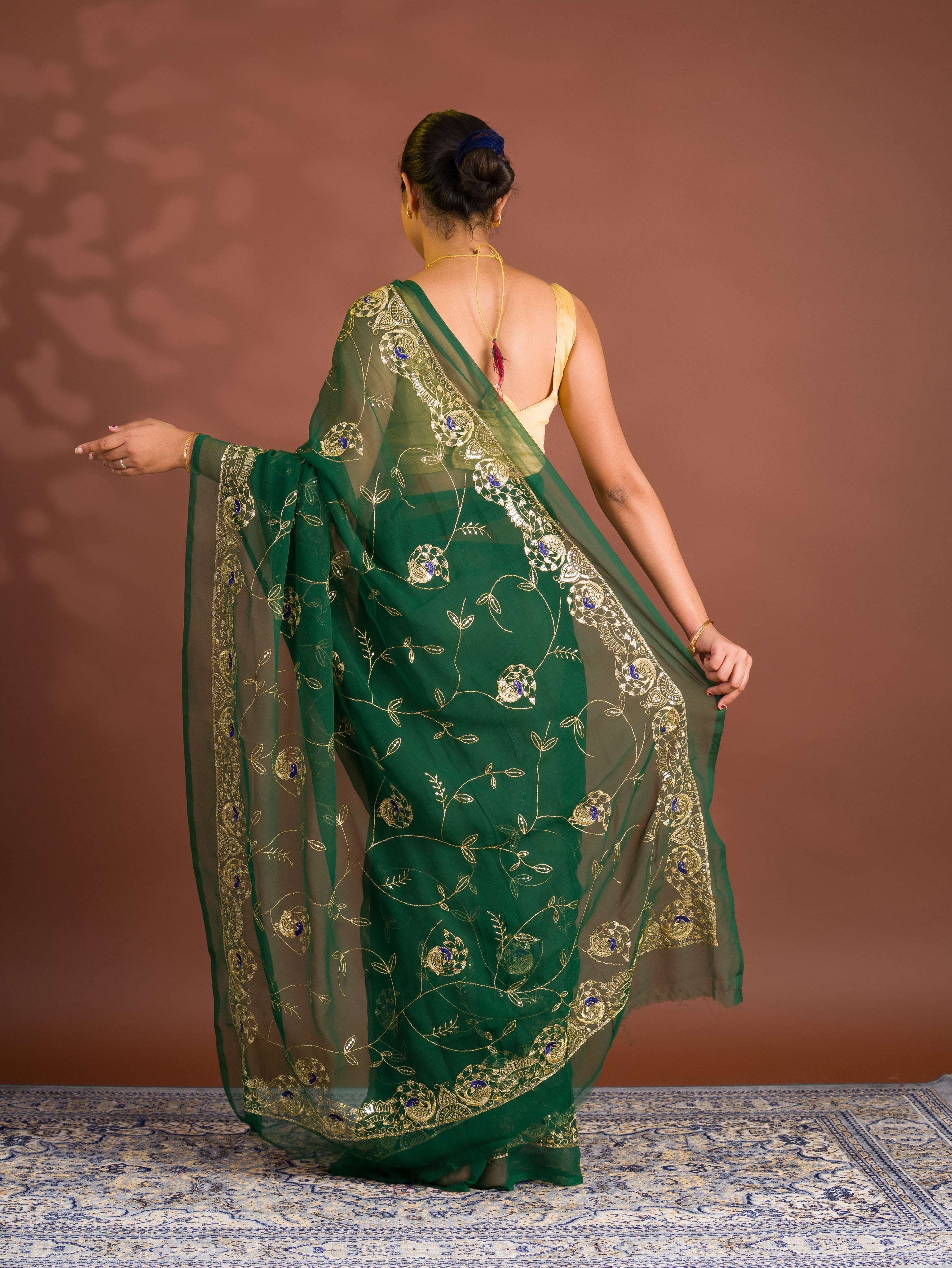 By Designer Saree With Handcrafted Aari Tari Work 