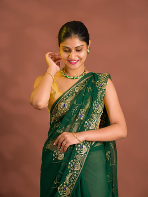By Designer Saree With Handcrafted Aari Tari Work 