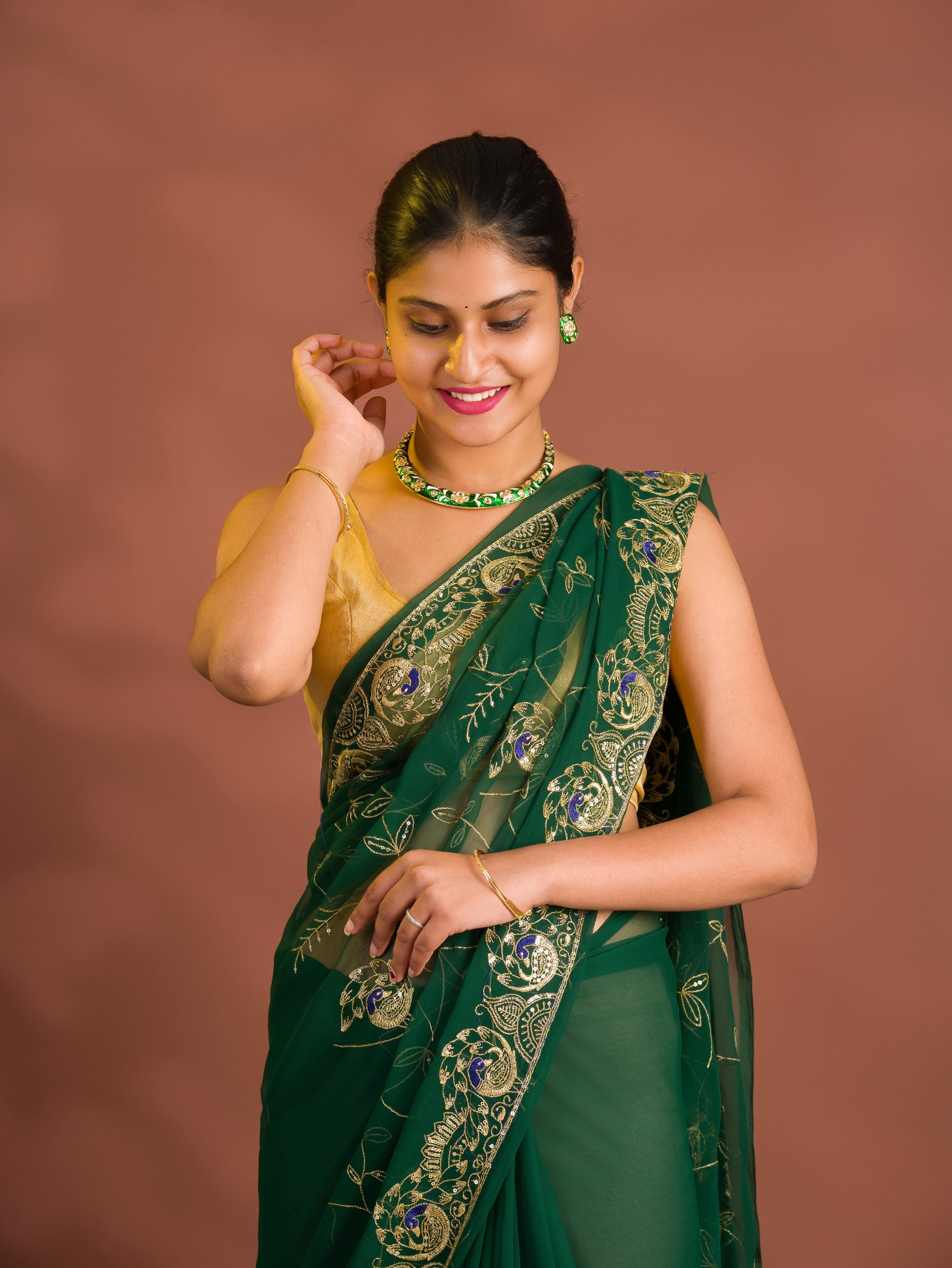 By Designer Saree With Handcrafted Aari Tari Work 