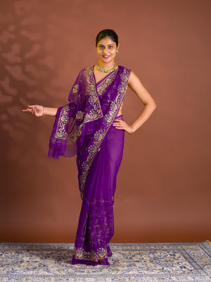 By Designer Saree With Handcrafted Aari Tari Work 