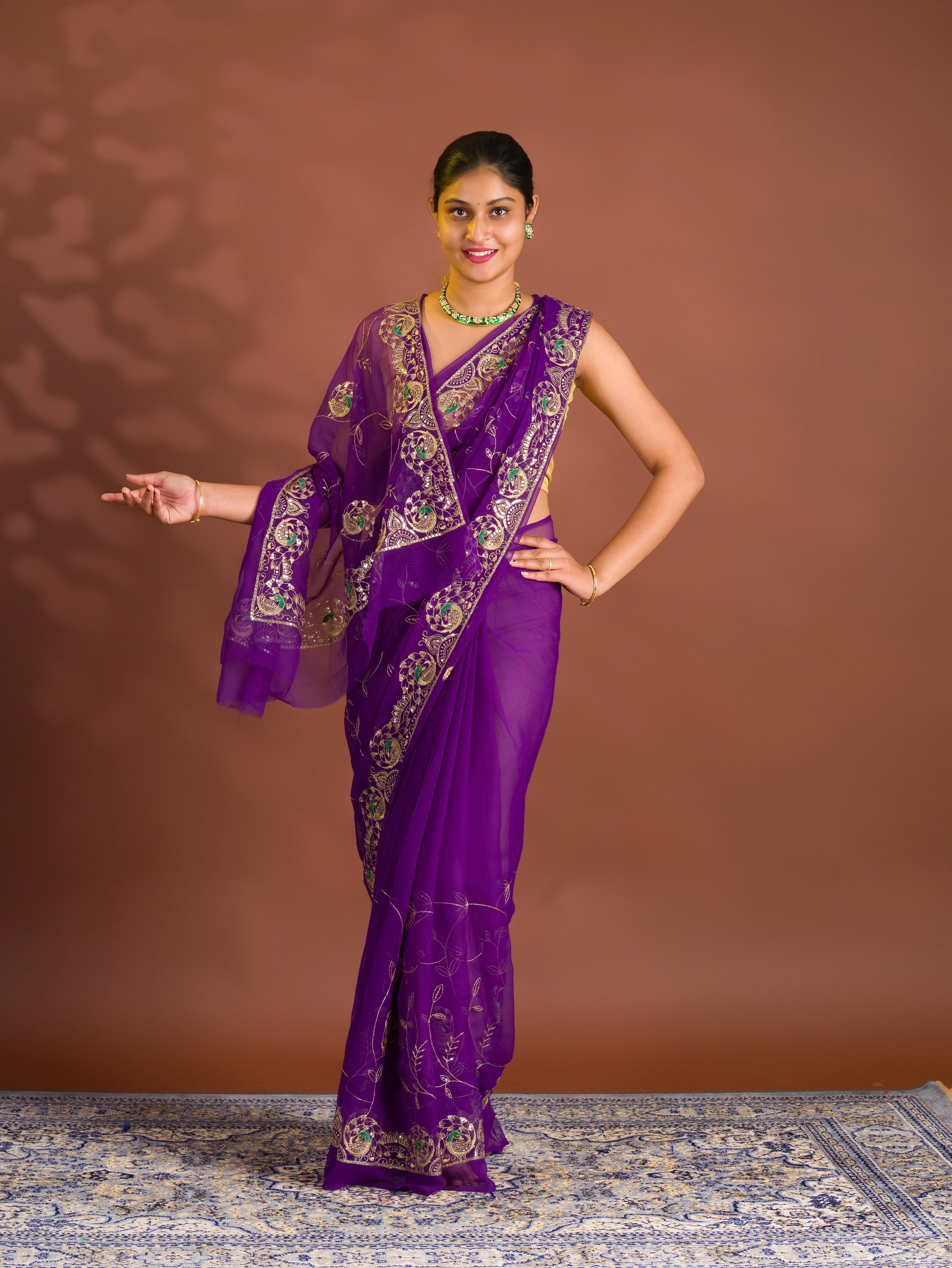 By Designer Saree With Handcrafted Aari Tari Work 