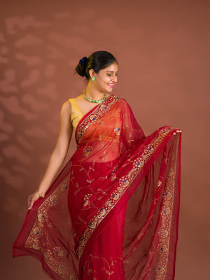 By Designer Saree With Handcrafted Aari Tari Work 