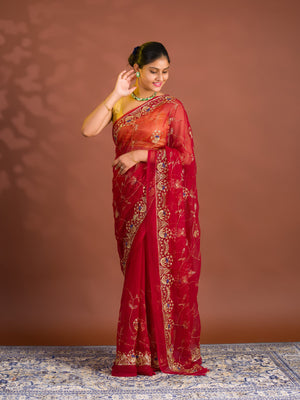 By Designer Saree With Handcrafted Aari Tari Work 
