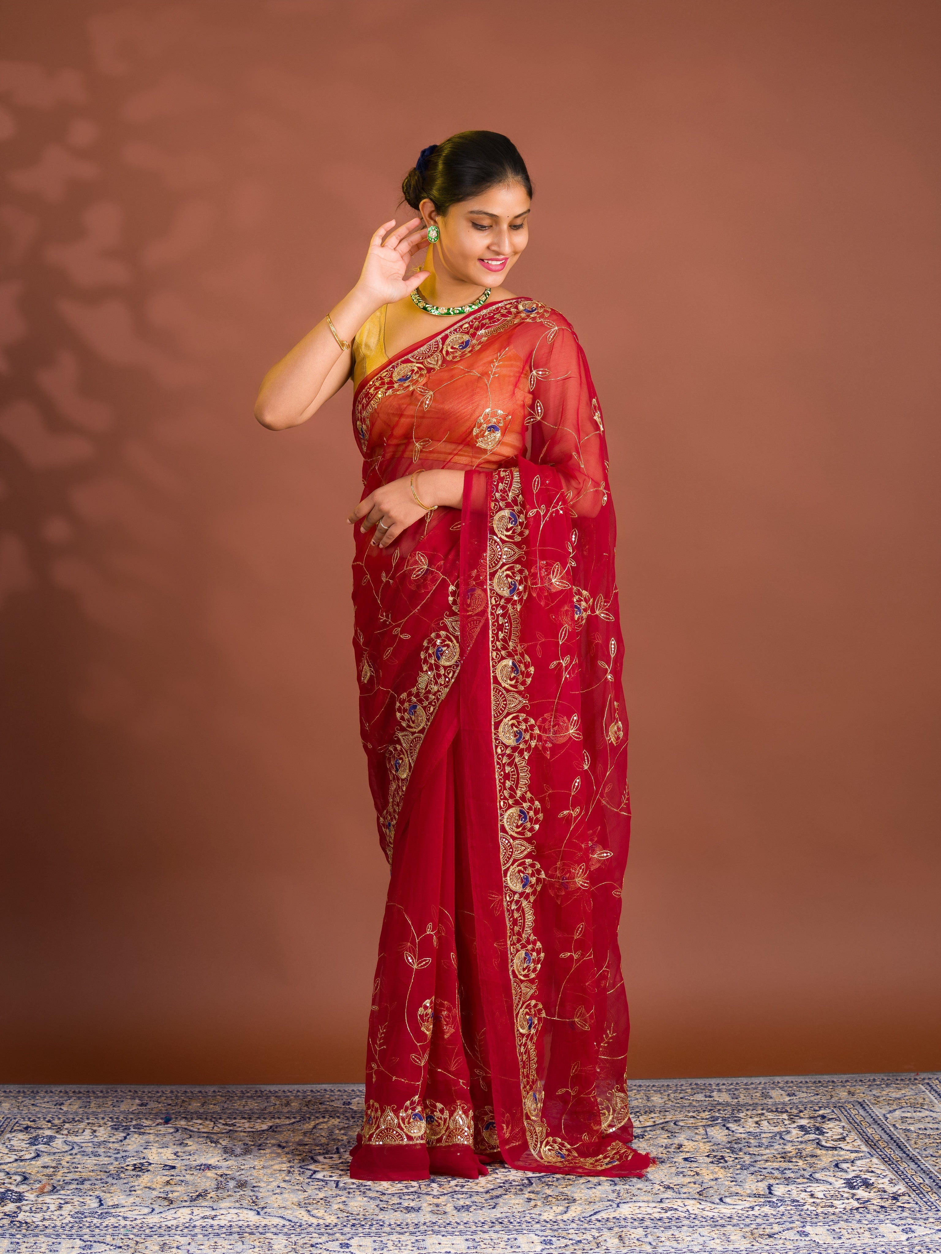 By Designer Saree With Handcrafted Aari Tari Work 