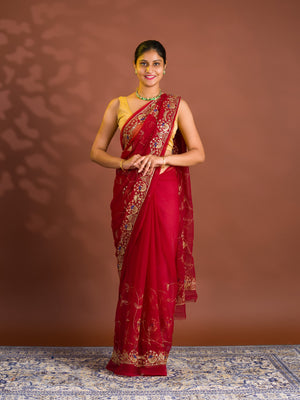 By Designer Saree With Handcrafted Aari Tari Work 