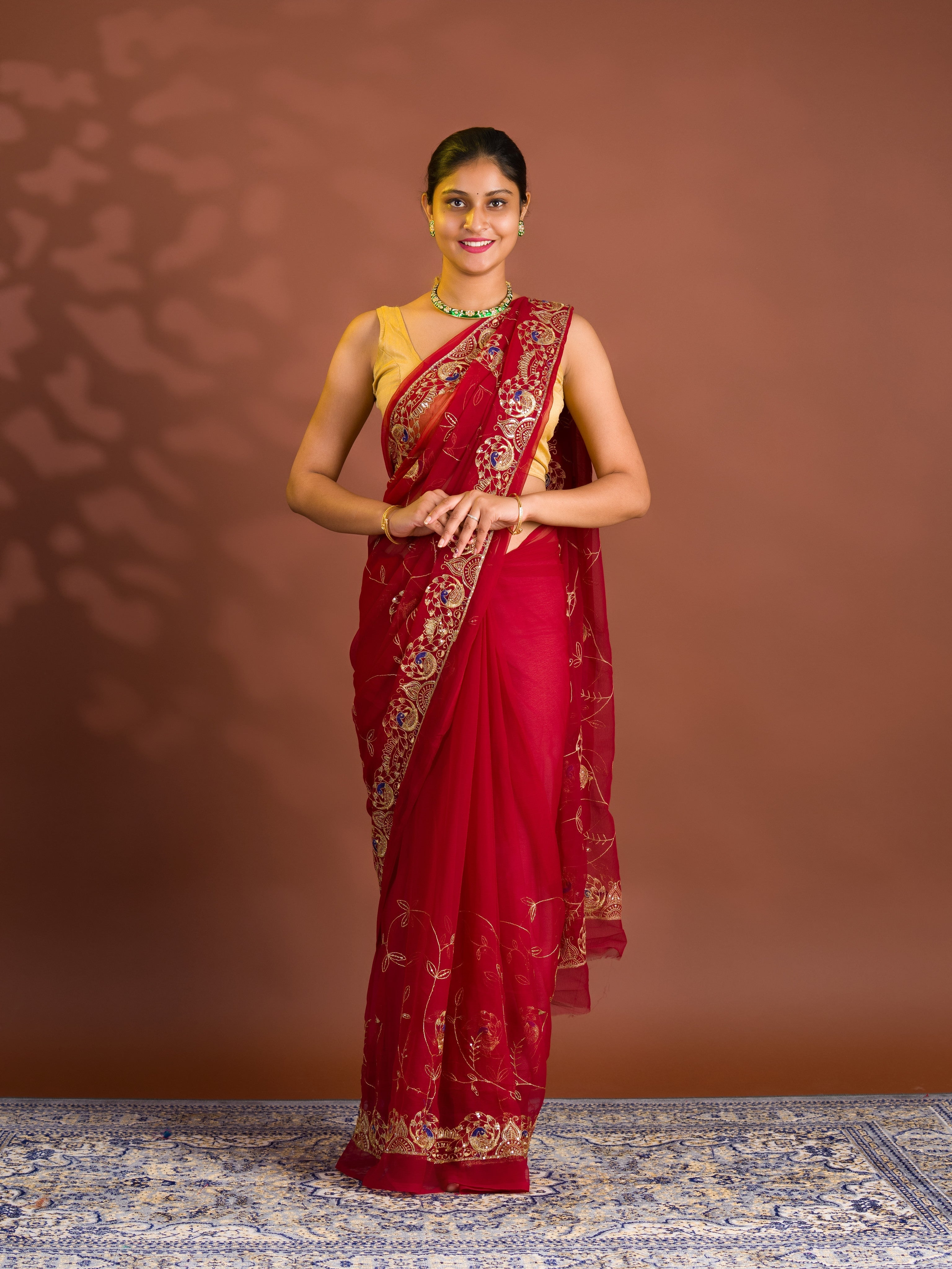 By Designer Saree With Handcrafted Aari Tari Work 