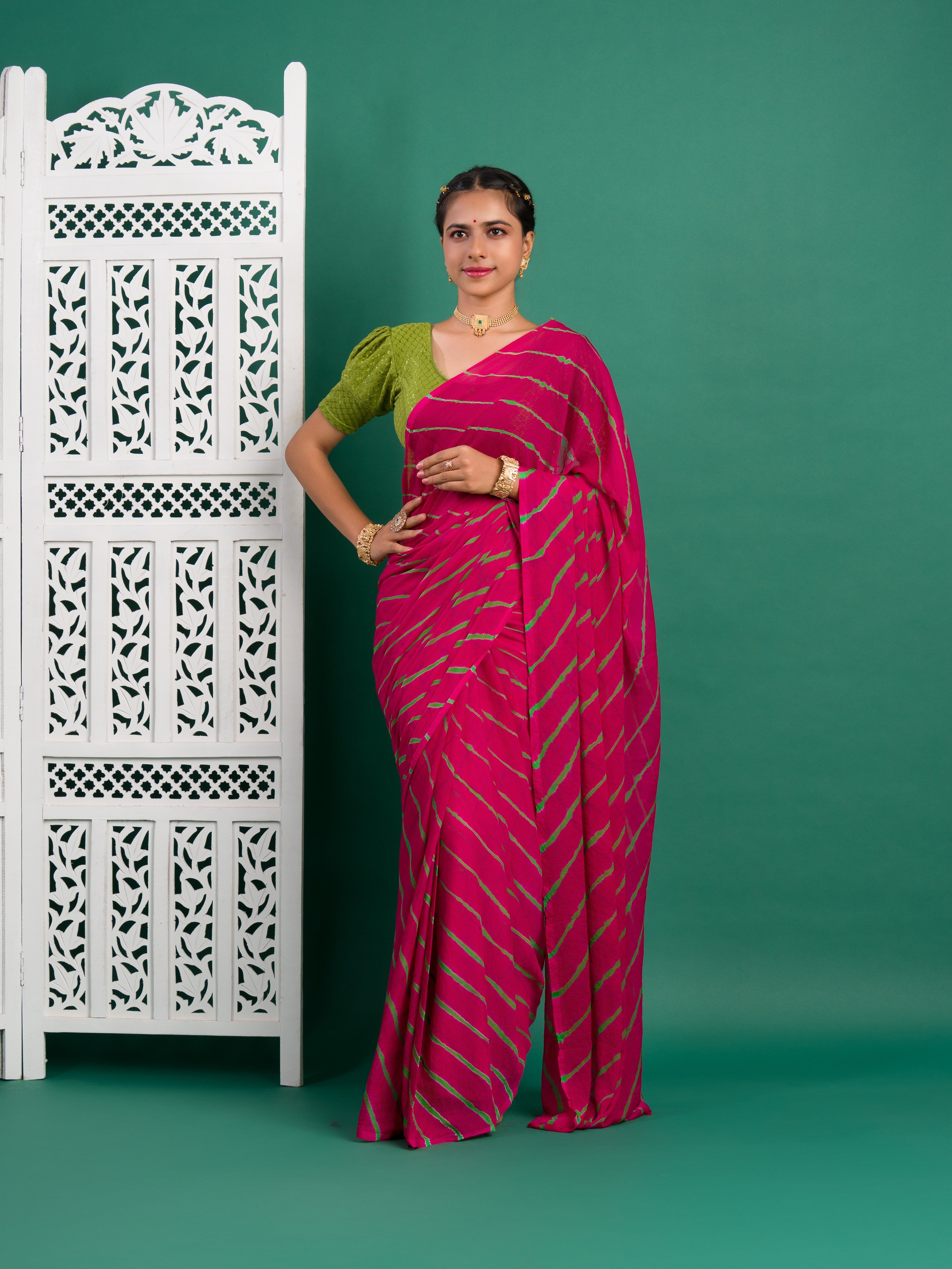 Tanmira New Beautiful Chiffon Leheriya Style With Casual WearSaree KRN