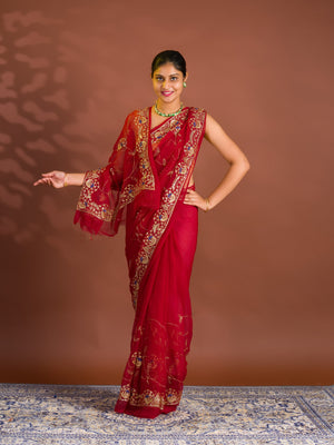 By Designer Saree With Handcrafted Aari Tari Work 