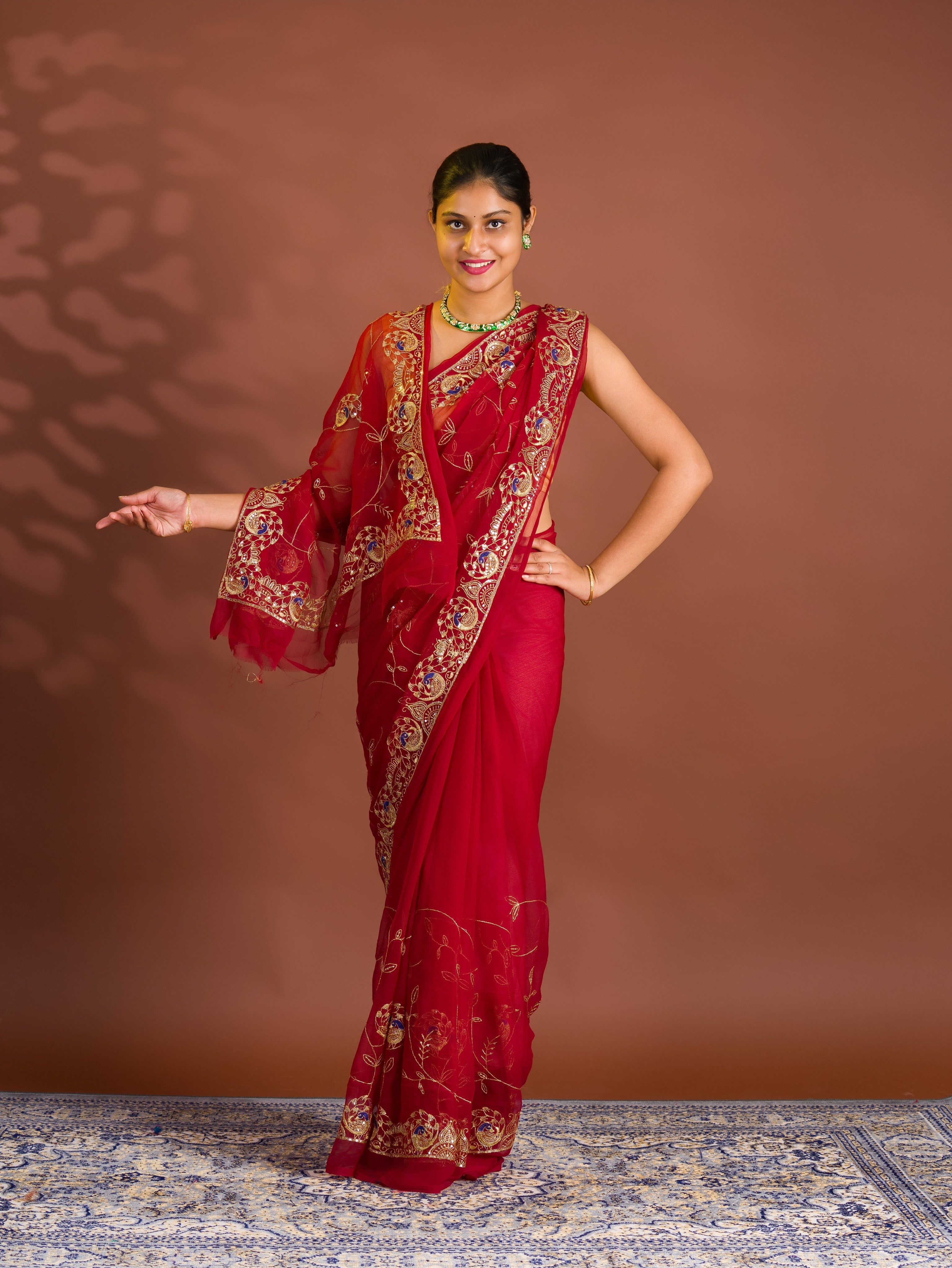 By Designer Saree With Handcrafted Aari Tari Work 