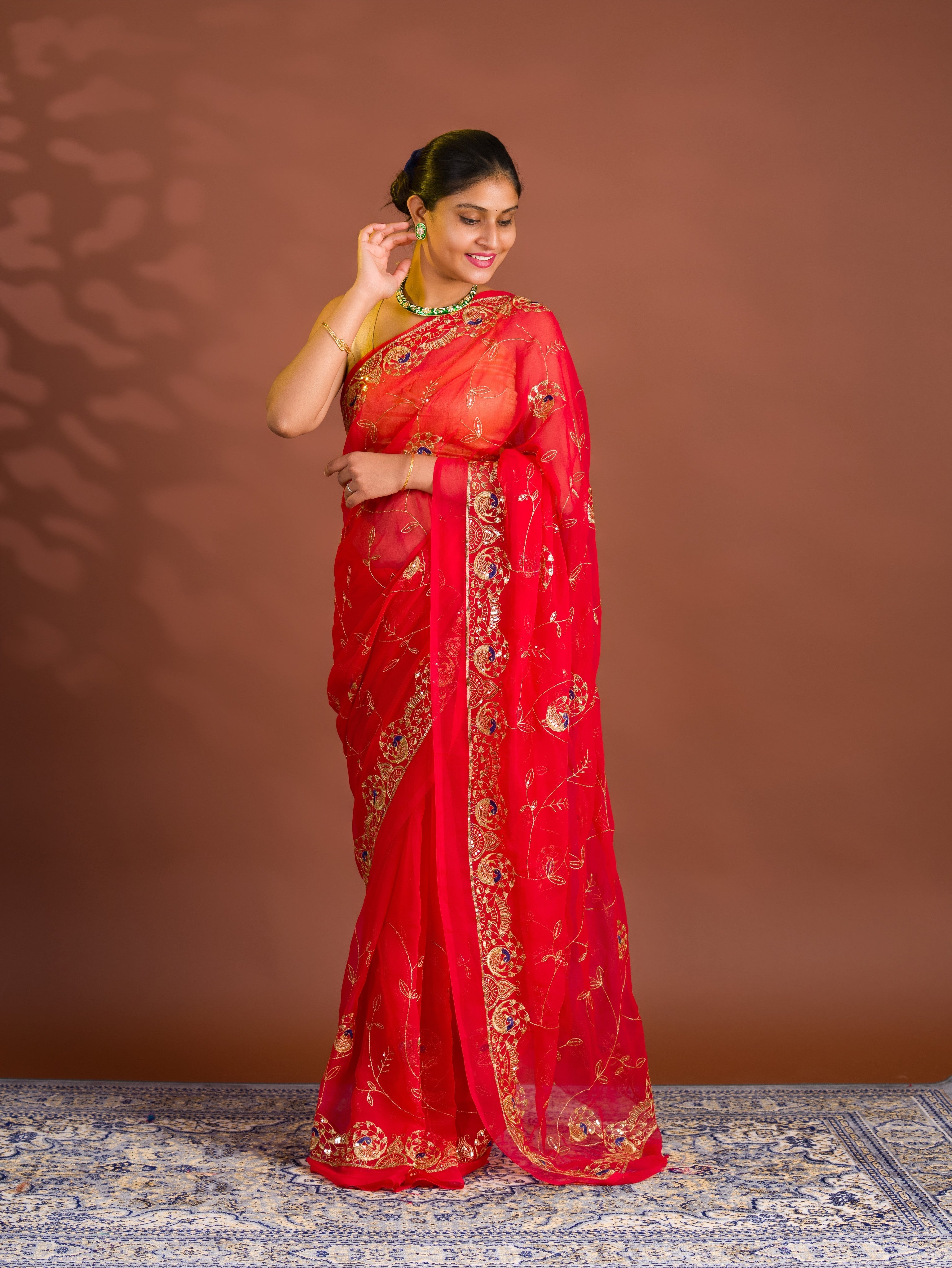 By Designer Saree With Handcrafted Aari Tari Work 