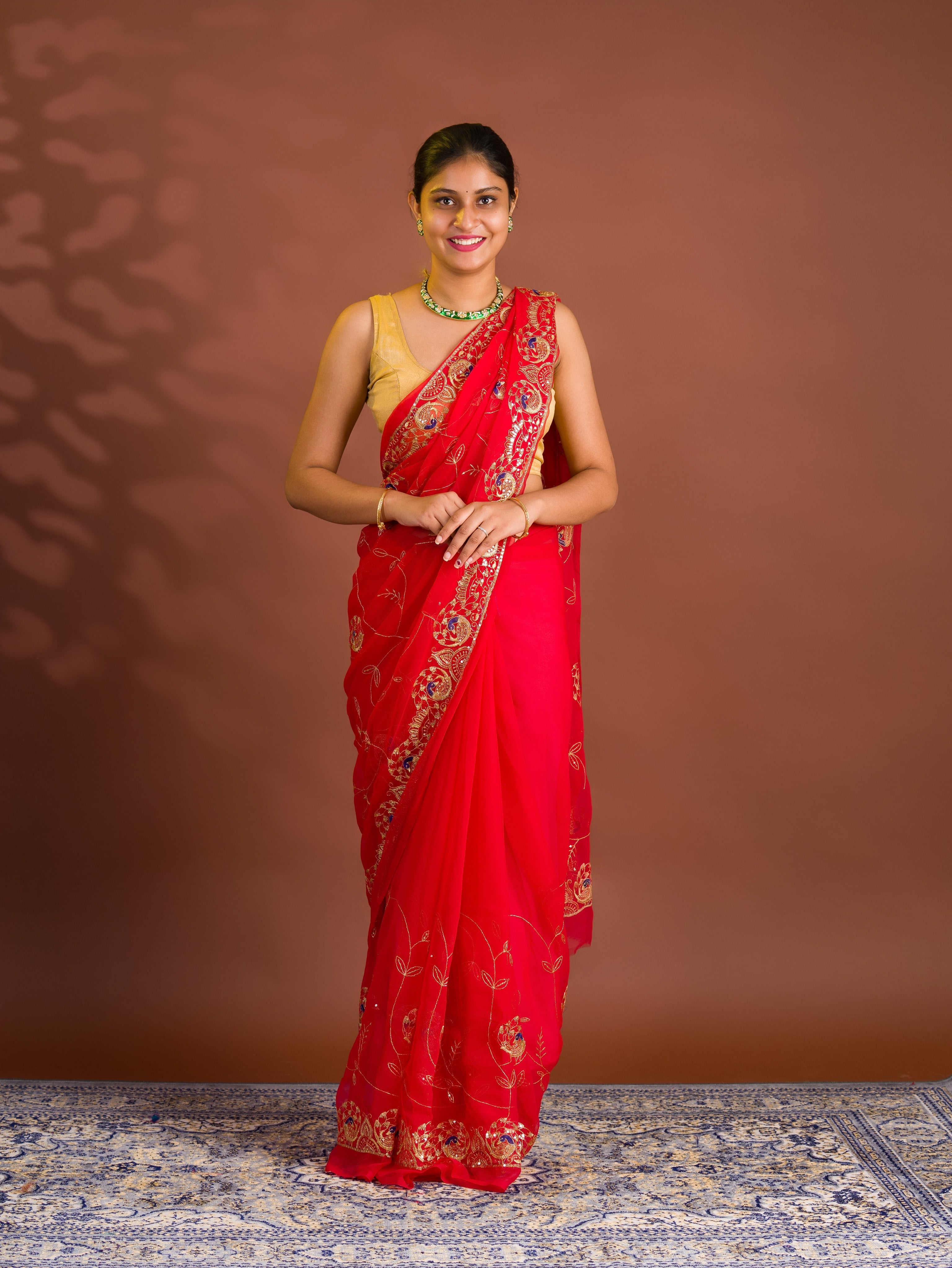 By Designer Saree With Handcrafted Aari Tari Work 