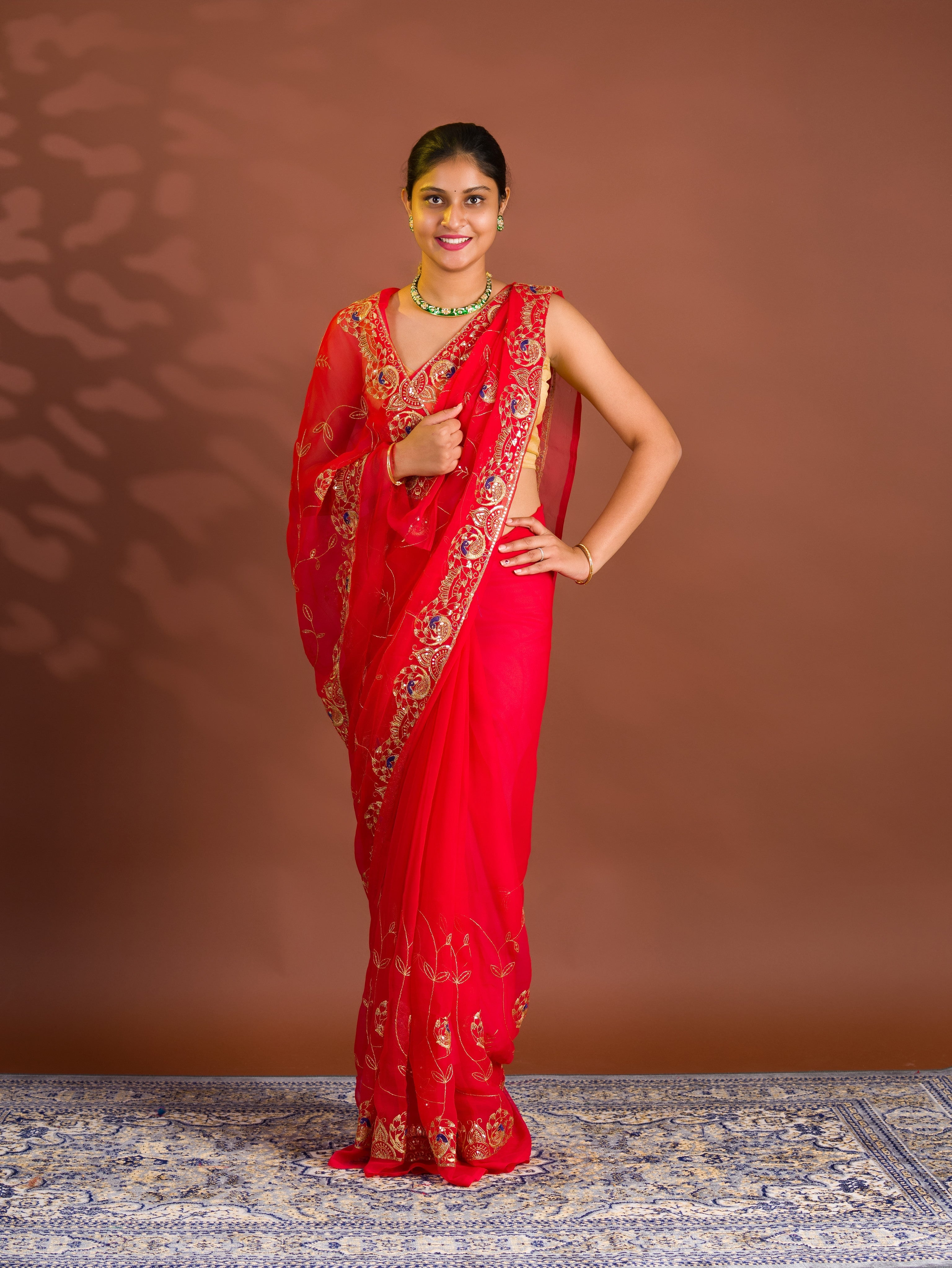 By Designer Saree With Handcrafted Aari Tari Work 