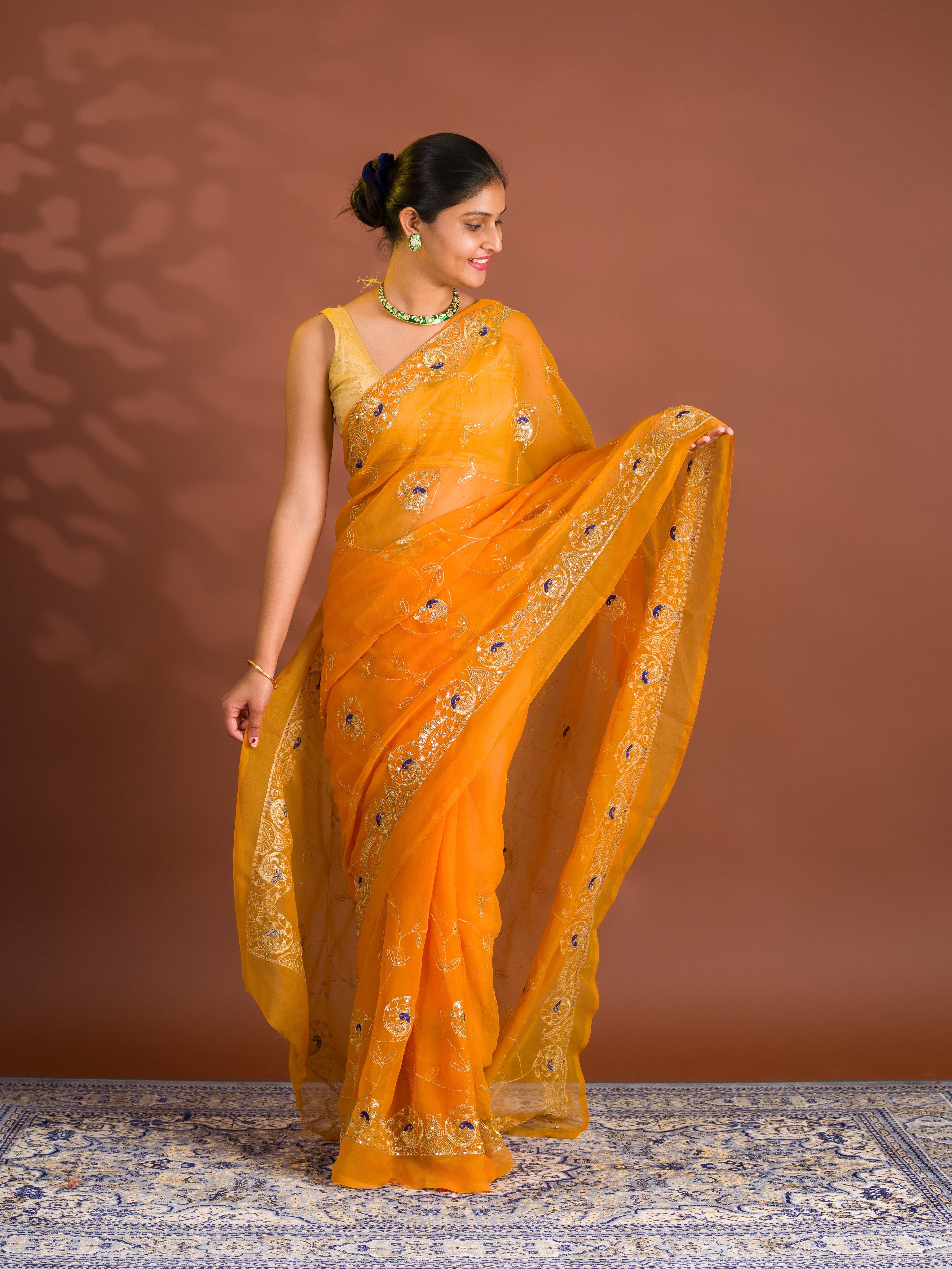 By Designer Saree With Handcrafted Aari Tari Work 