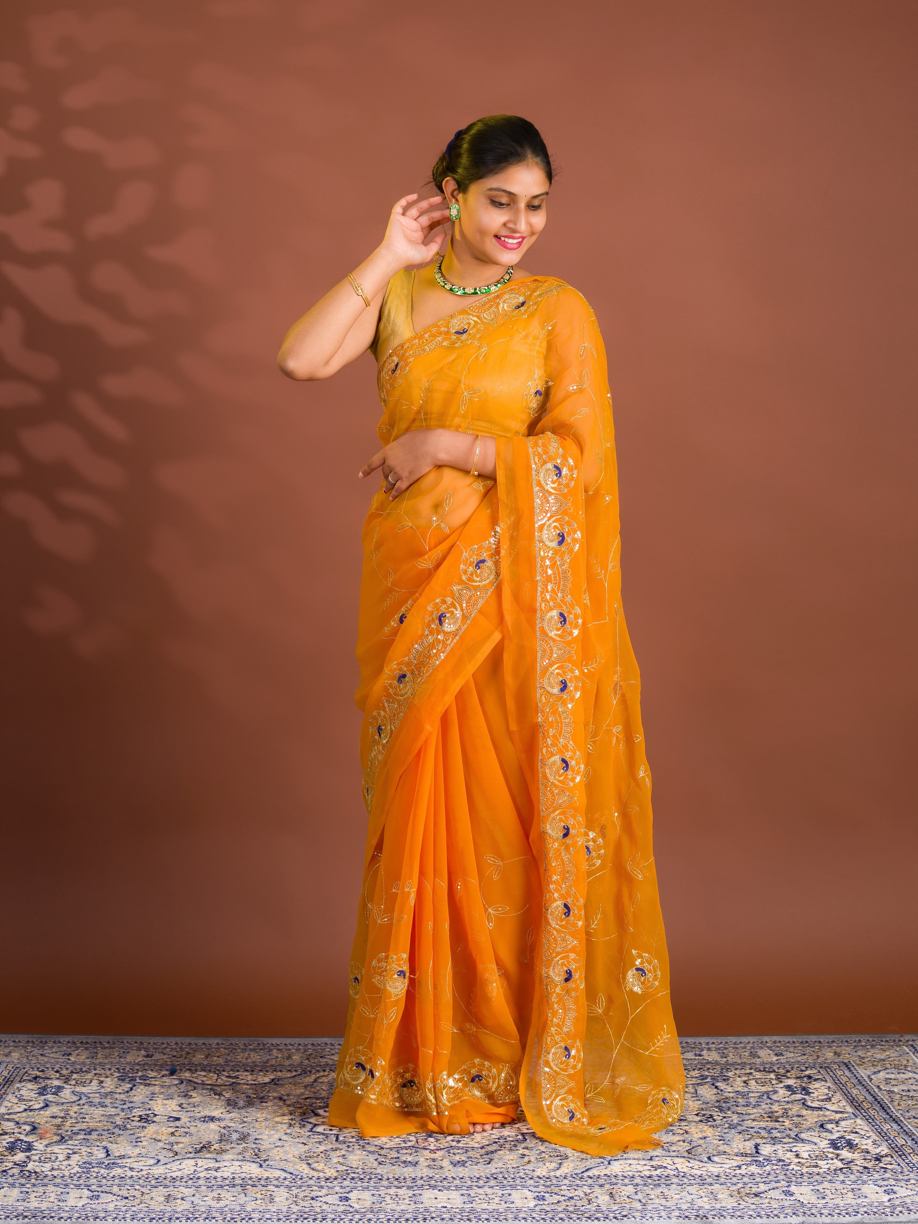 By Designer Saree With Handcrafted Aari Tari Work 
