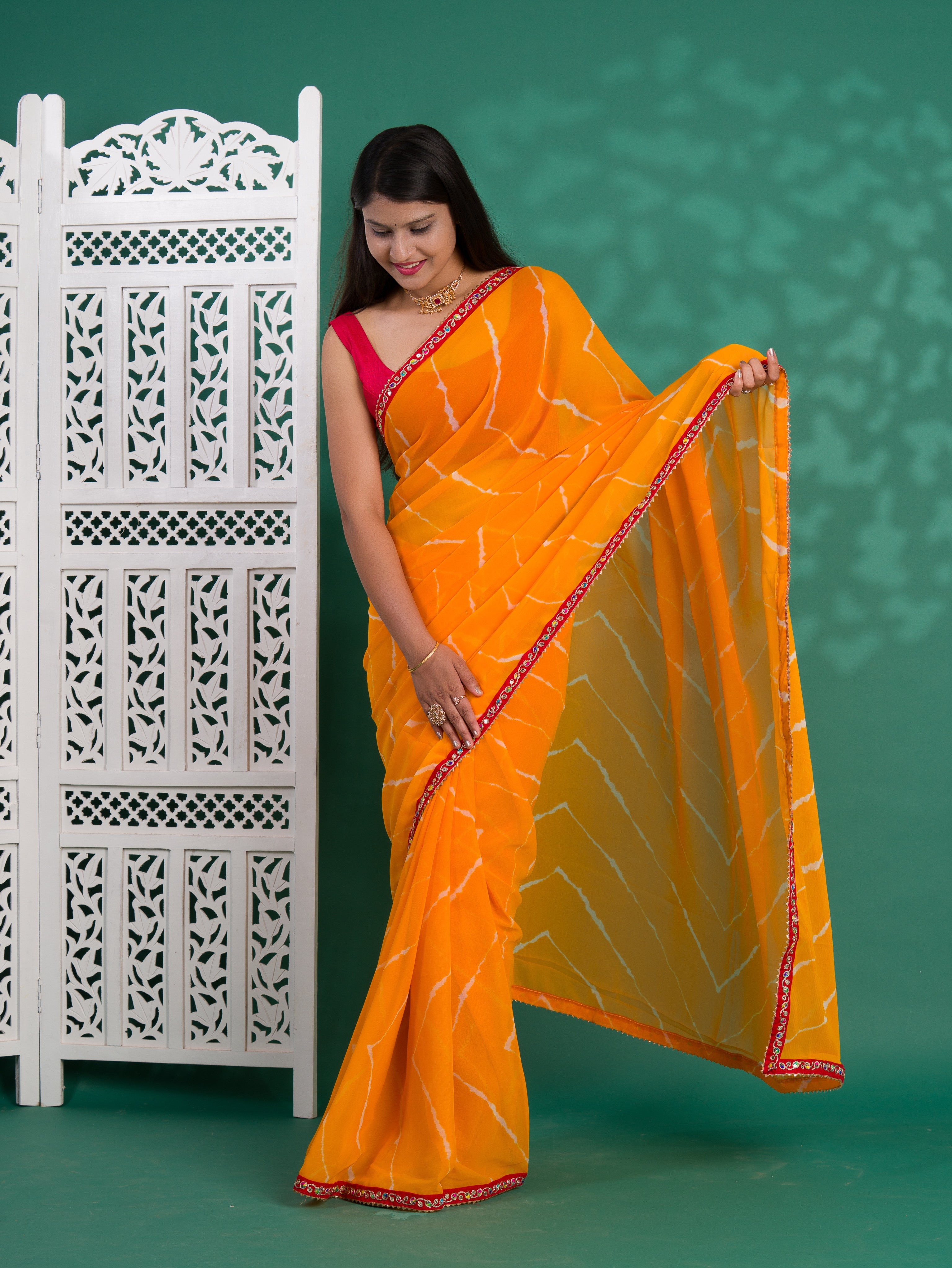 Tanmira New Latest Chiffon Leheriya Style with Embroidery Work Saree STL