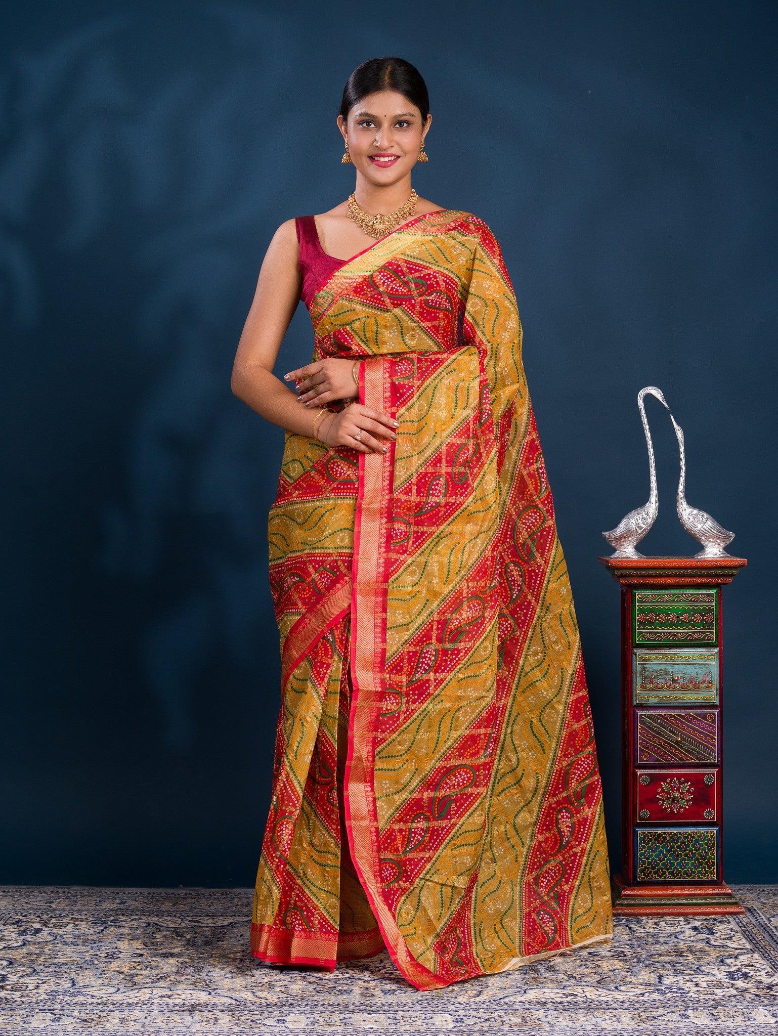 By Ghatchola Saree With Bikaneri bandhej Work 