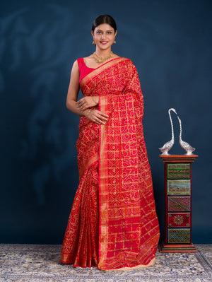 By Ghatchola Saree With Bikaneri bandhej Work 