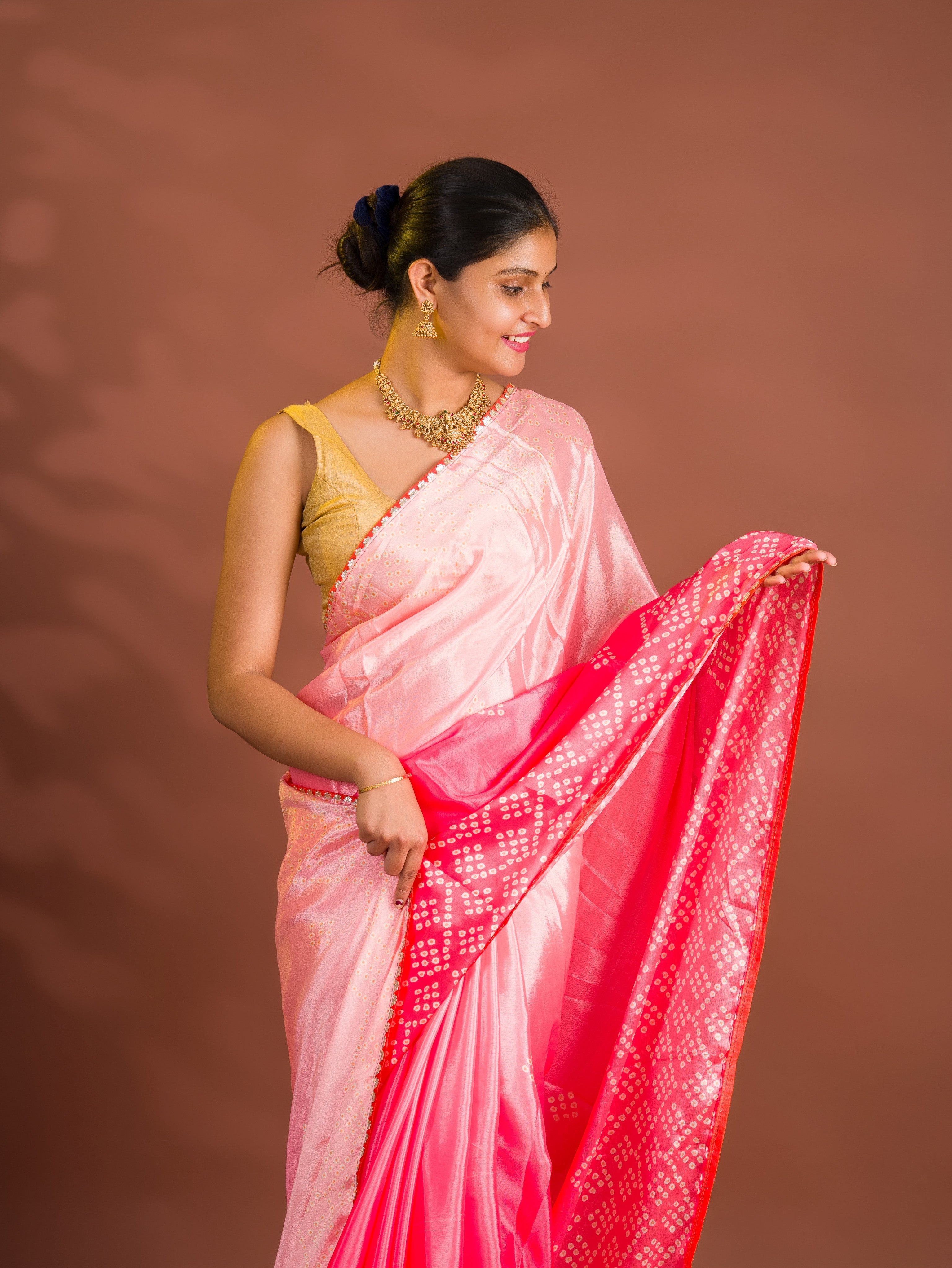 By Bandhani Saree With Gotapatti Work