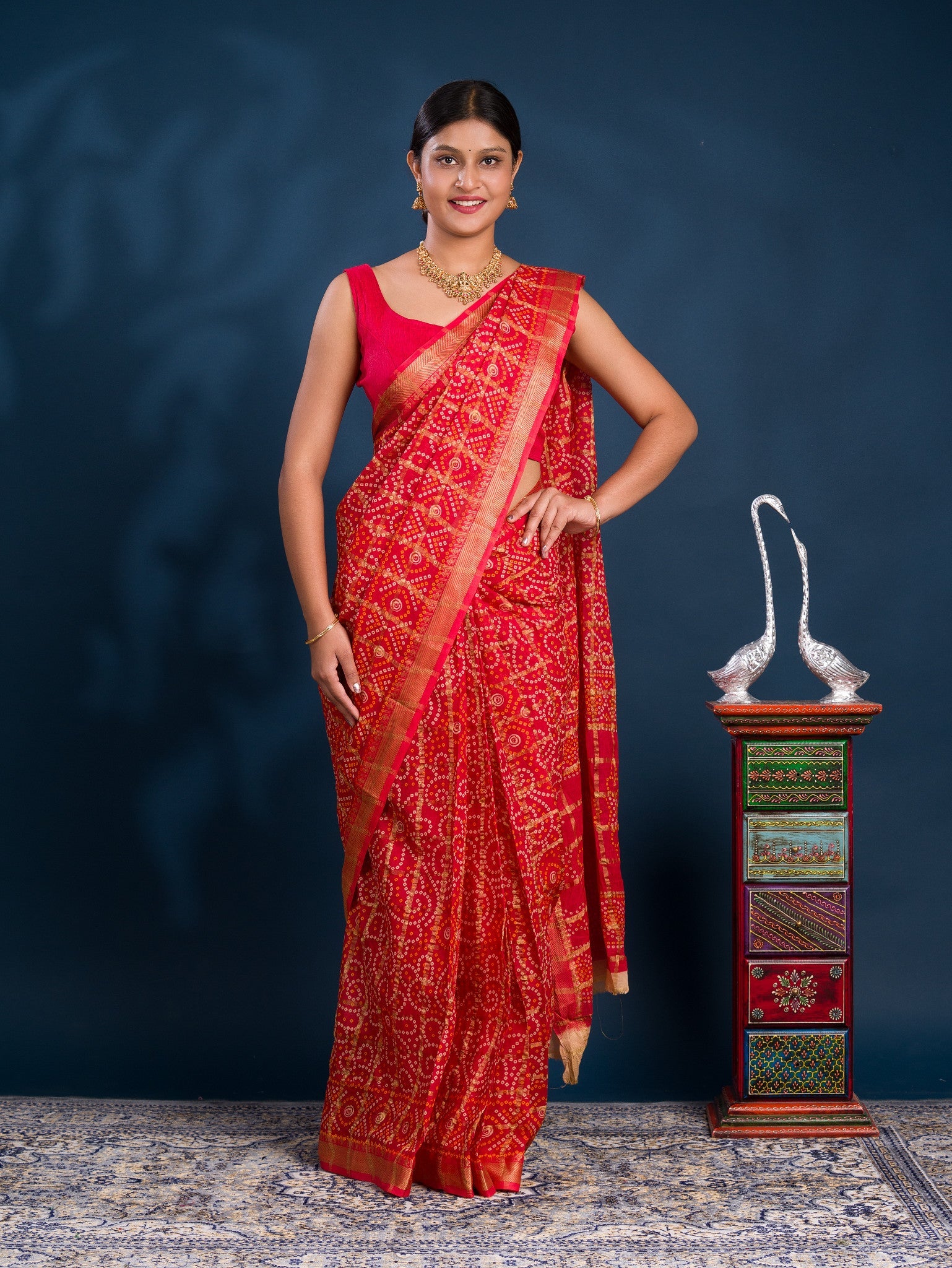 By Ghatchola Saree With Bikaneri bandhej Work 
