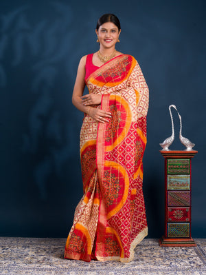 By Ghatchola Saree With Bikaneri bandhej Work 