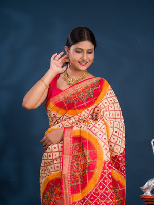 By Ghatchola Saree With Bikaneri bandhej Work 