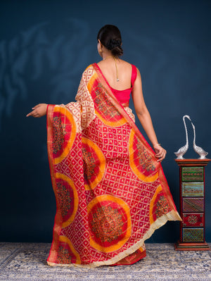 By Ghatchola Saree With Bikaneri bandhej Work 