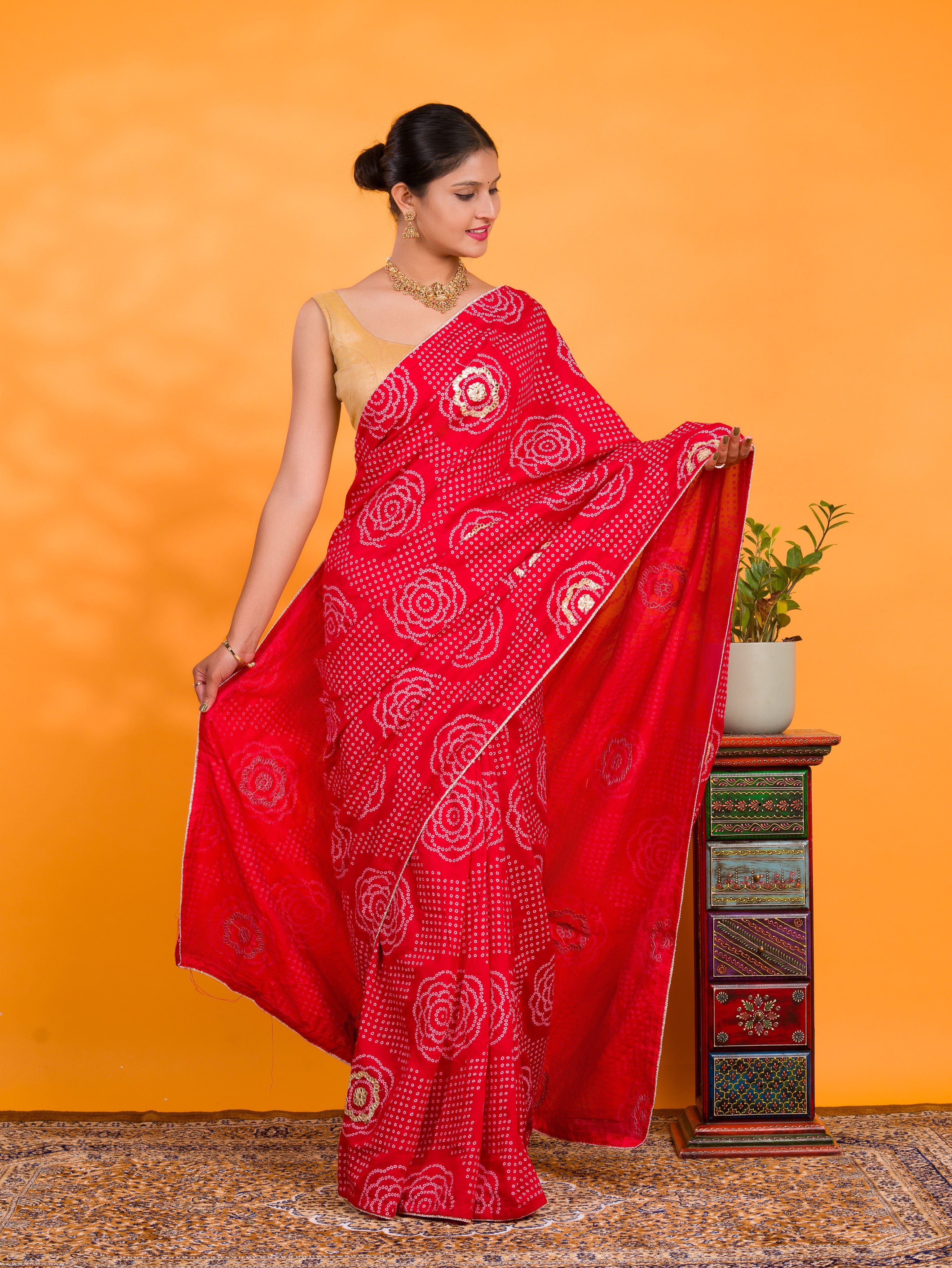 By Bandhani Saree With Casual Wear