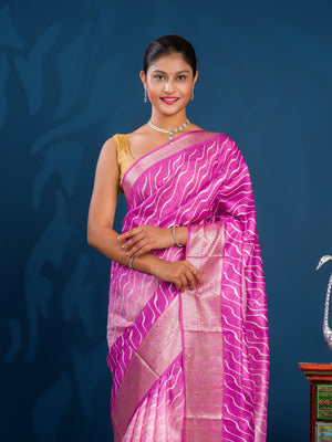 By New Dola Silk Leheriya Style With Zari border Saree