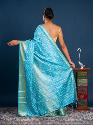  Dola Silk Leheriya Style With Zari border Saree in blue colour