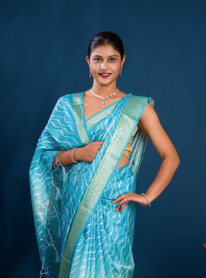  Dola Silk Leheriya Style With Zari border Saree in blue colour