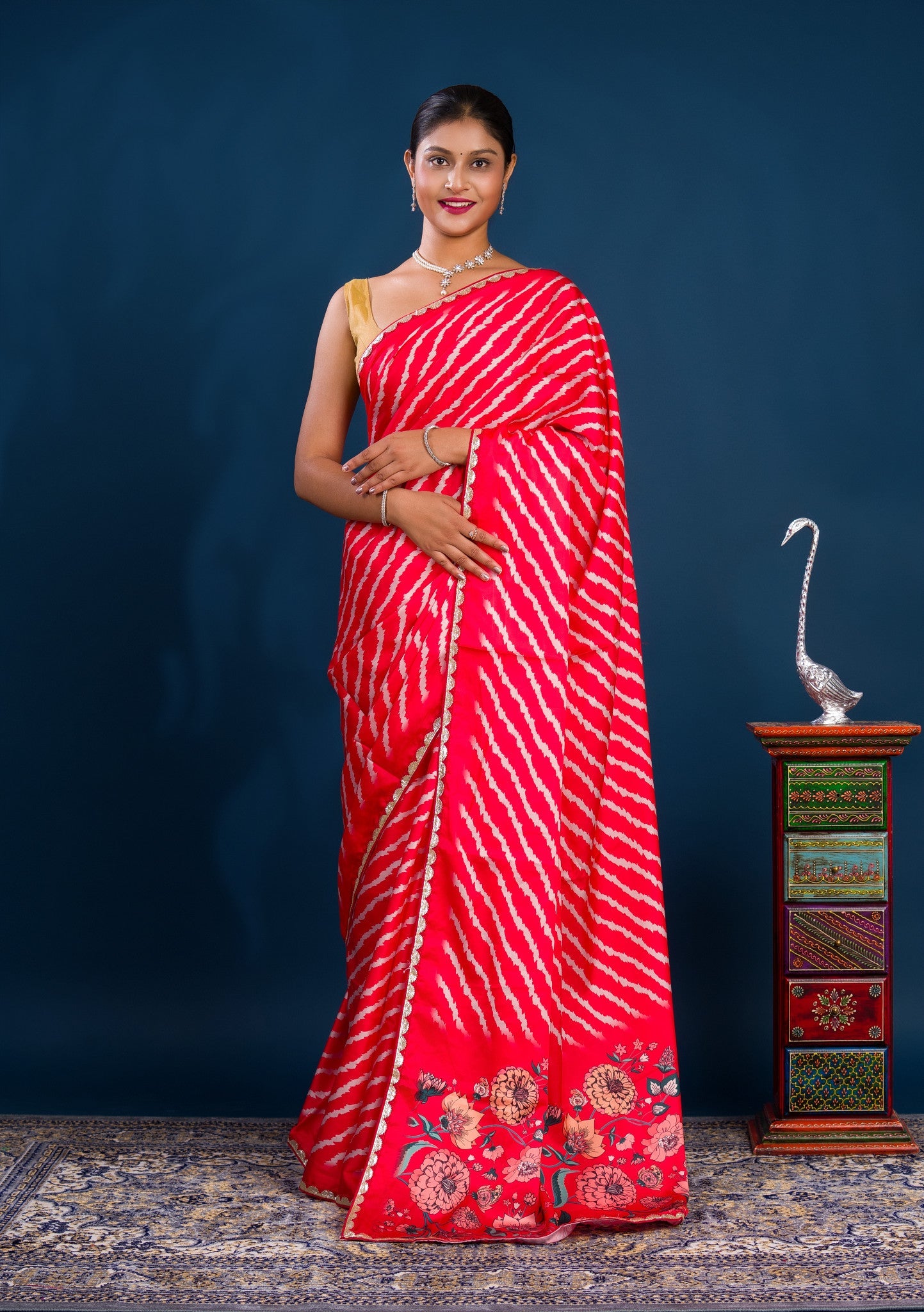 By Latest Leheriya Saree With Gotapatti Border