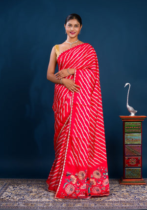 By Latest Leheriya Saree With Gotapatti Border