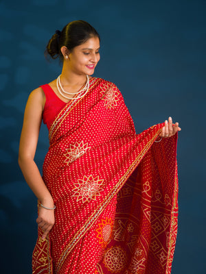 By Bandhani Saree With Gotapatti Work 
