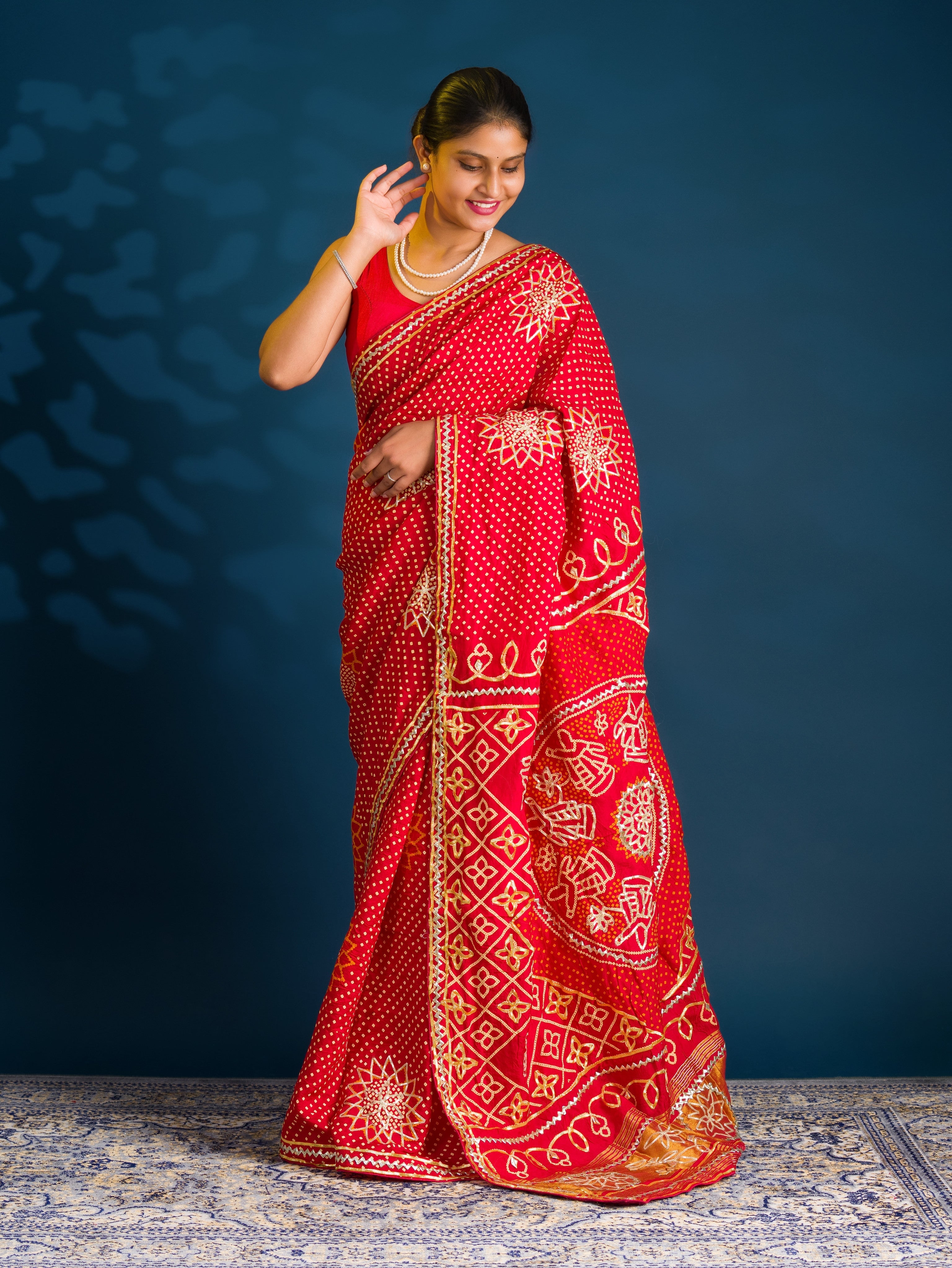 By Bandhani Saree With Gotapatti Work 
