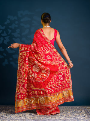 By Bandhani Saree With Gotapatti Work 