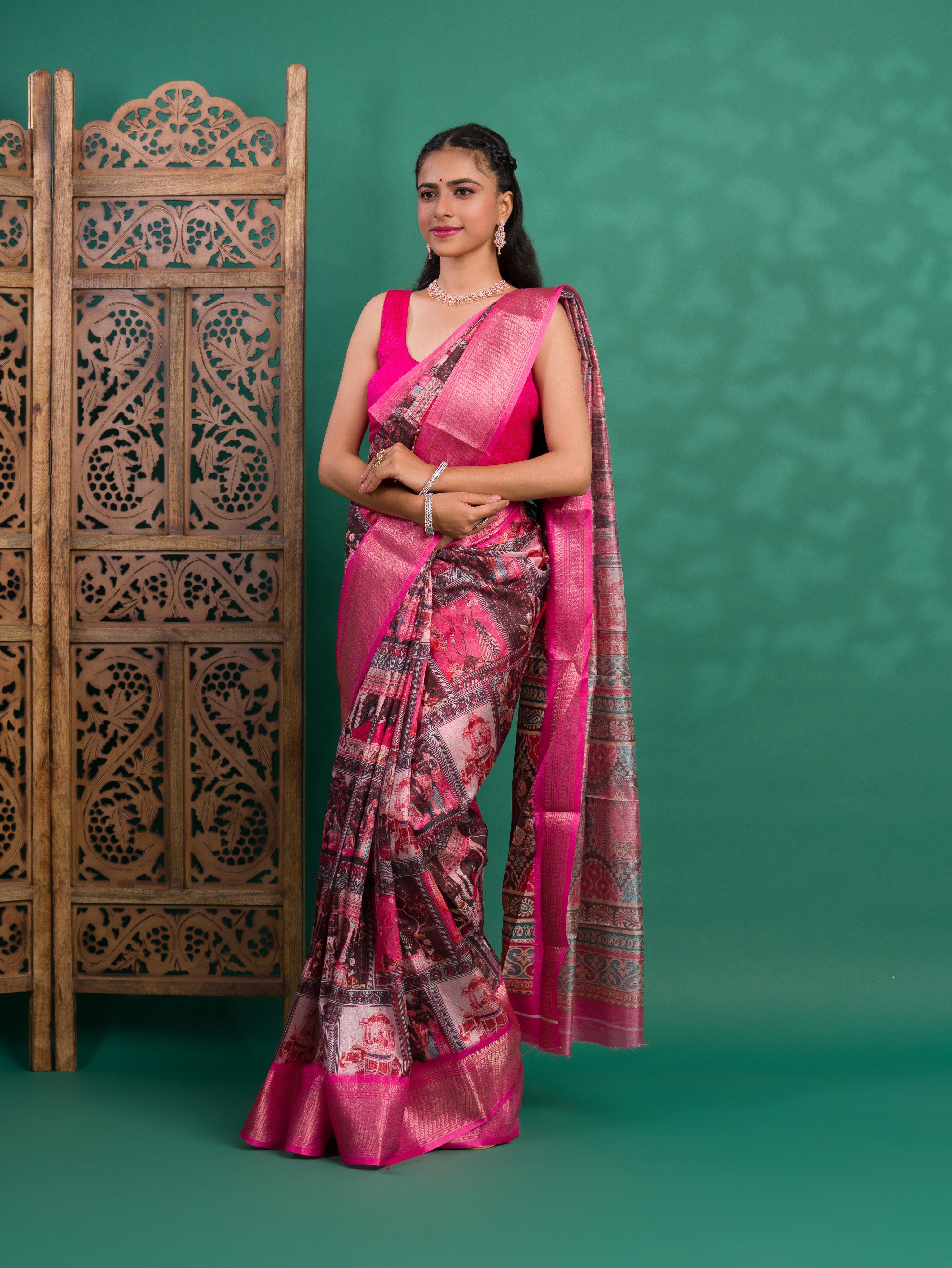 Tanmira New Cotton Silk Kalamkari Style Zari Weaving Saree  STL
