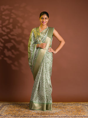 By Printed Style With Zari border Saree