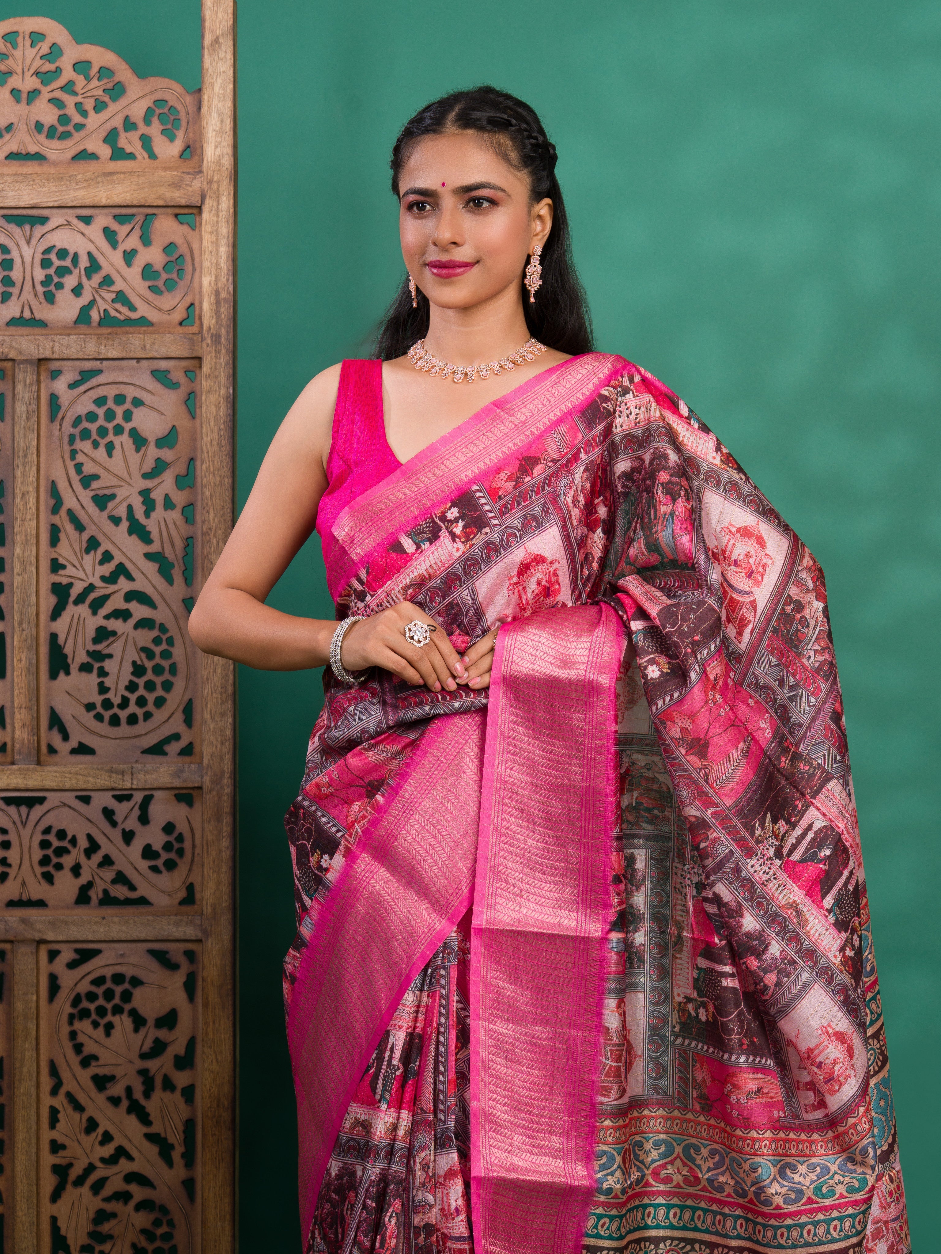 Tanmira New Cotton Silk Kalamkari Style Zari Weaving Saree  STL
