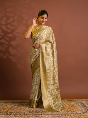By Printed Style With Zari border Saree