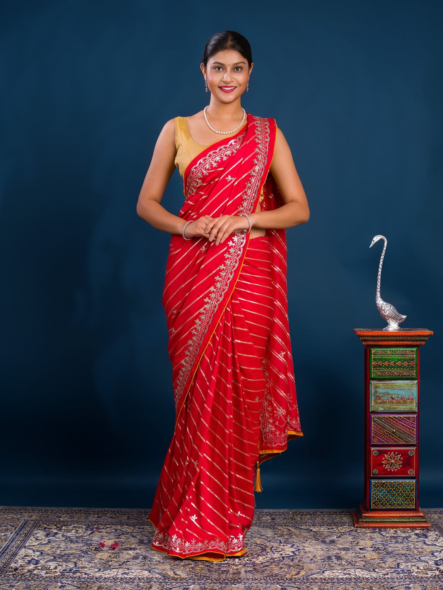 By New Beautiful Leheriya Style With Embroidery Work Saree