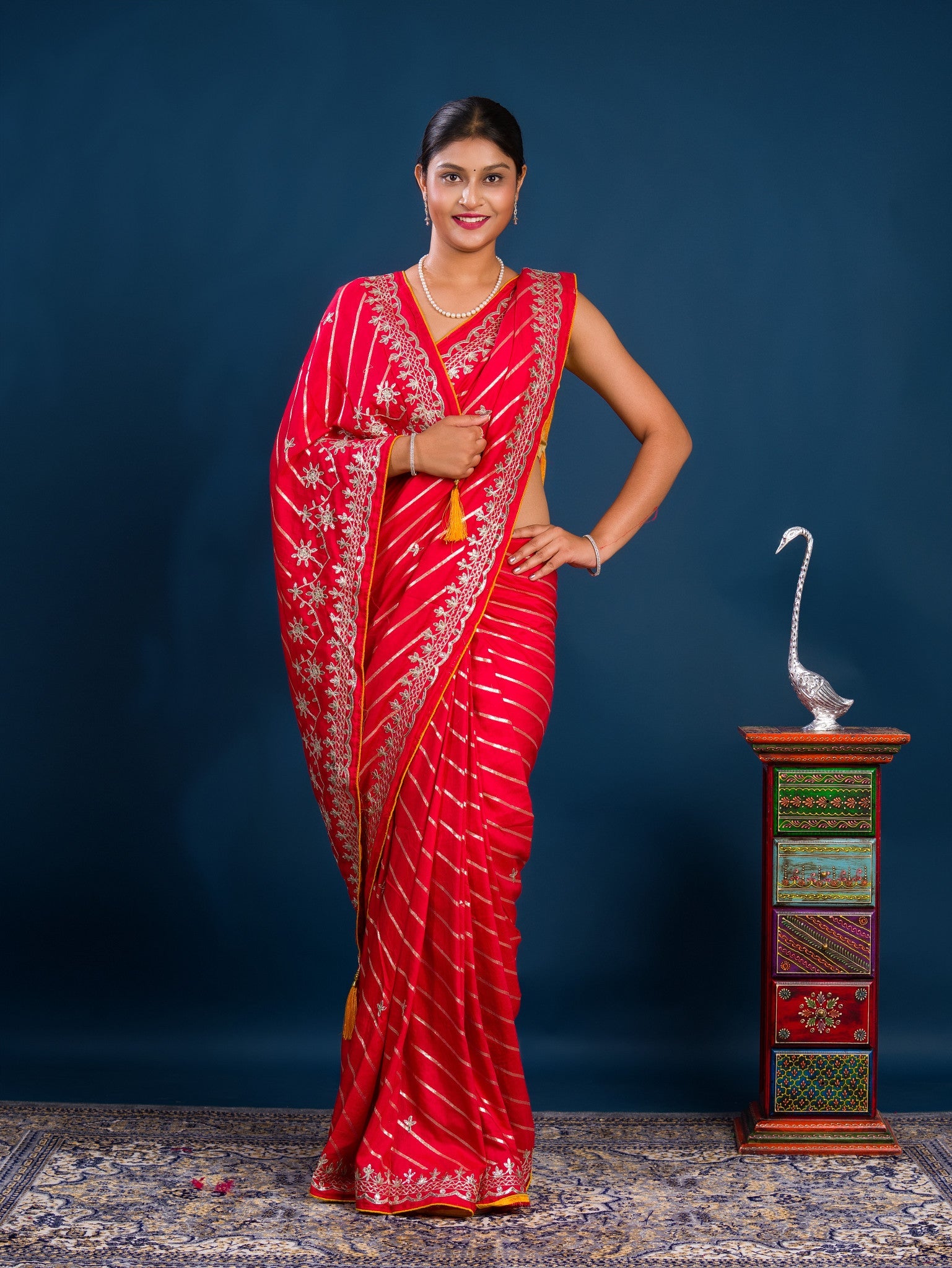 By New Beautiful Leheriya Style With Embroidery Work Saree