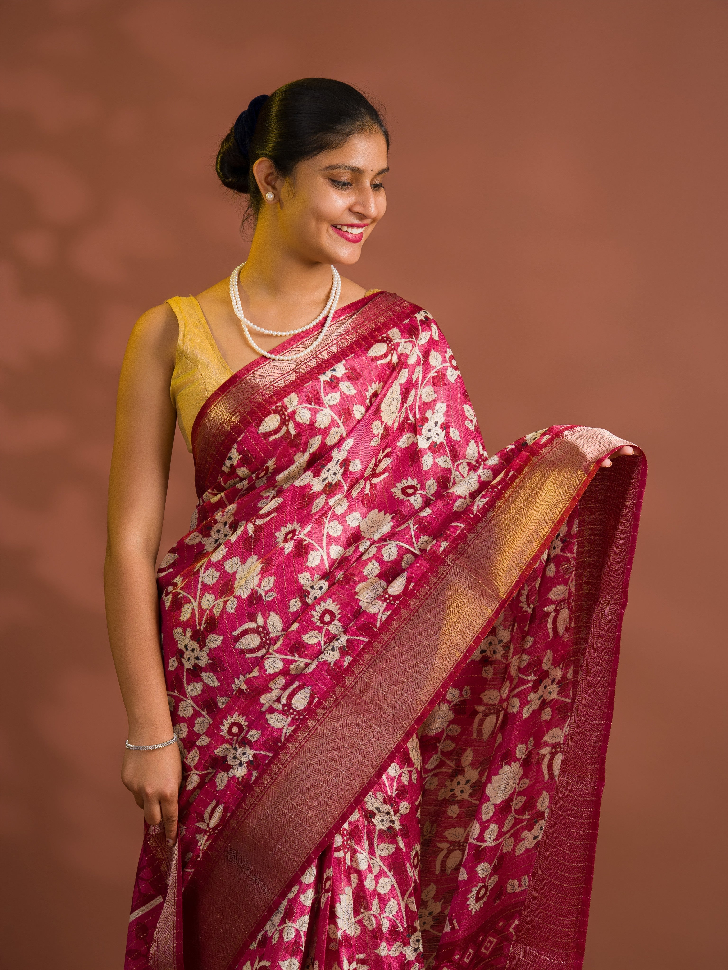 By Printed Style With Zari border Saree
