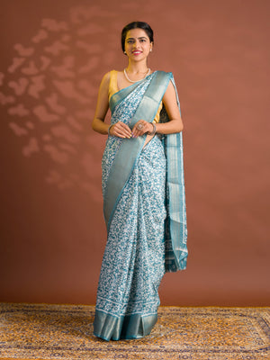 By Printed Style With Zari border Saree