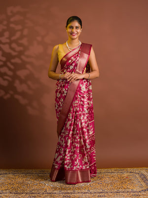 By Printed Style With Zari border Saree